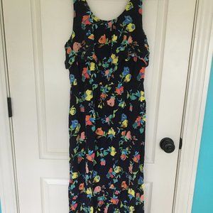 Navy floral maxi floor length dress sleeveless L
